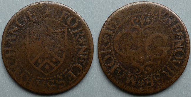 Gloucester, city issue Luke Nourse Mayor 1657 farthing N---- Gloucester, city issue Luke Nourse Mayor 1657 farthing N----